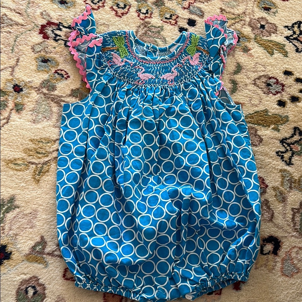 Blue and Pink Baby Smocked Romper